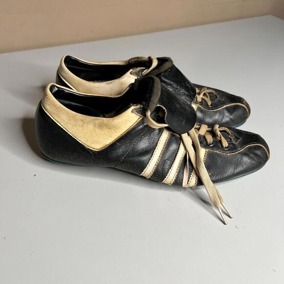 70s 80s Vintage Adidas Leather Soccer Cleats Shoes Three Stripe Lace Up Retro